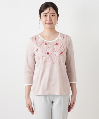 刺繍ボーダーカットソー【Leilian WHITE LABEL