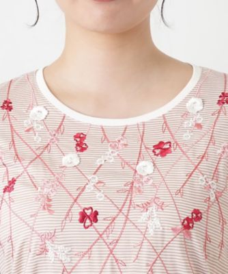 刺繍ボーダーカットソー【Leilian WHITE LABEL