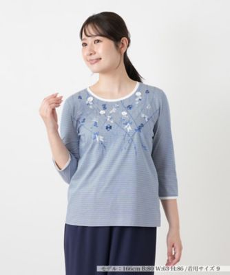 刺繍ボーダーカットソー【Leilian WHITE LABEL