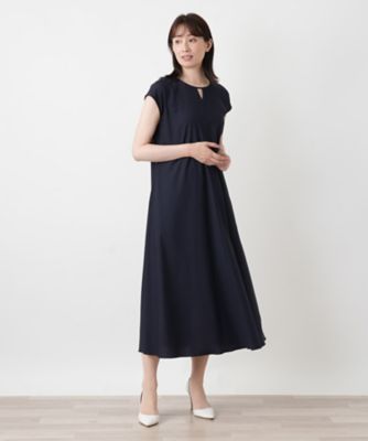 洗えるスリットネックフレンチスリーブワンピース【Leilian