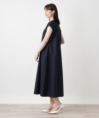 洗えるスリットネックフレンチスリーブワンピース【Leilian
