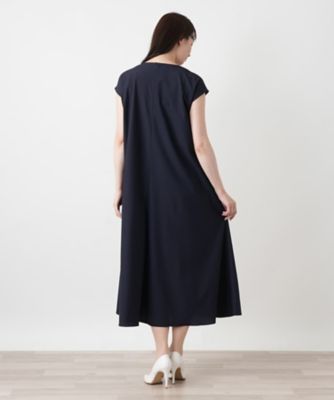 洗えるスリットネックフレンチスリーブワンピース【Leilian