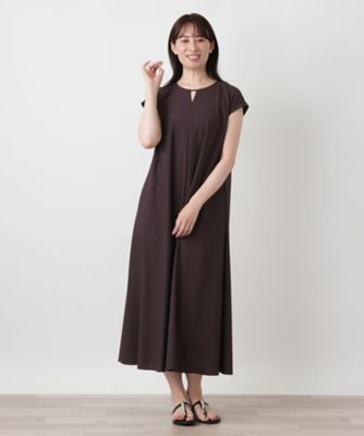 洗えるスリットネックフレンチスリーブワンピース【Leilian