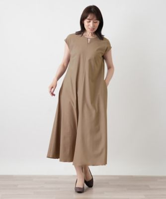 洗えるスリットネックフレンチスリーブワンピース【Leilian