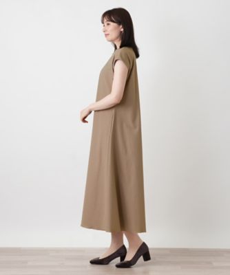 洗えるスリットネックフレンチスリーブワンピース【Leilian