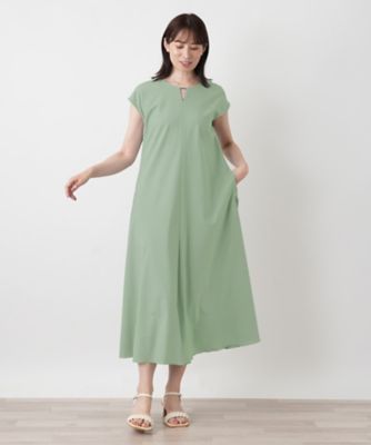洗えるスリットネックフレンチスリーブワンピース【Leilian