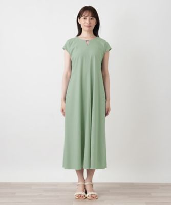 洗えるスリットネックフレンチスリーブワンピース【Leilian