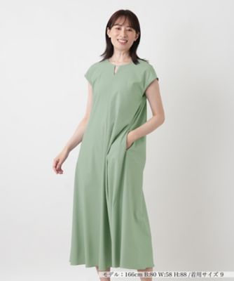 洗えるスリットネックフレンチスリーブワンピース【Leilian