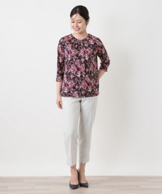 フラワー柄クルーネックカットソー【Leilian WHITE