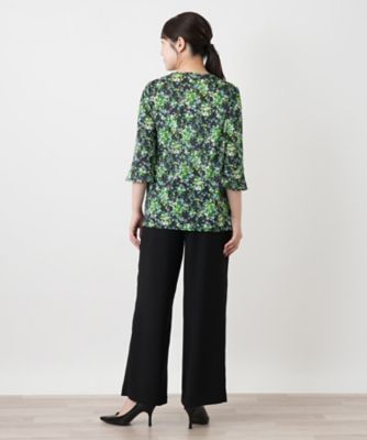 プリントクルーネックカットソー【Leilian WHITE