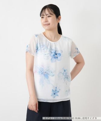 新品・タグ付き レリアン 17＋ 大きいサイズ 花柄 白地 カットソー 花柄シアーカットソー【Leilian WHITE LABEL