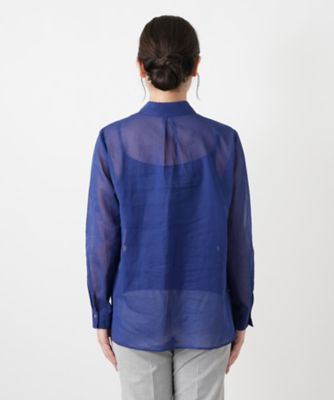 極美品 レリアン 13+ ピンタック パールボタンブラウス ブルー とろみ 現行 ピンタックシアーブラウス【Leilian WHITE LABEL