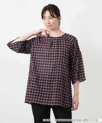 チェック柄タックブラウス【Leilian WHITE LABEL