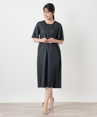 レース刺繍Vネックサックワンピース【Leilian WHITE