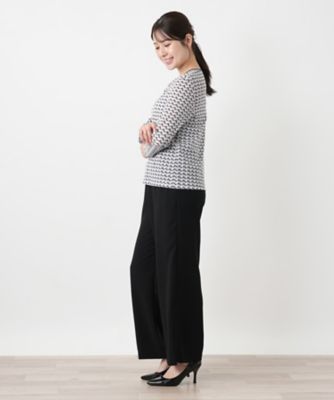 幾何学柄クルーネックカットソー【Leilian WHITE