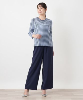 幾何学柄クルーネックカットソー【Leilian WHITE