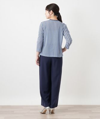 幾何学柄クルーネックカットソー【Leilian WHITE