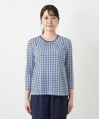 幾何学柄クルーネックカットソー【Leilian WHITE
