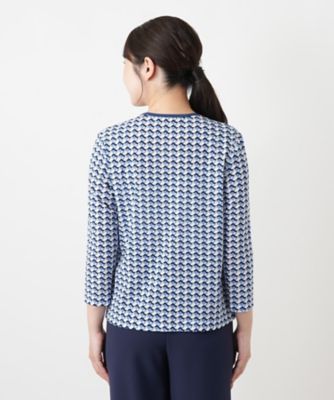 幾何学柄クルーネックカットソー【Leilian WHITE