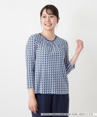 幾何学柄クルーネックカットソー【Leilian WHITE