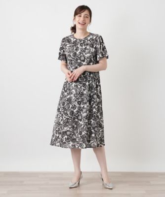 洗えるフラワー柄フレアワンピース【Leilian WHITE