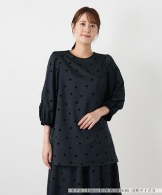 ドット柄バルーンスリーブブラウス【Leilian WHITE 
