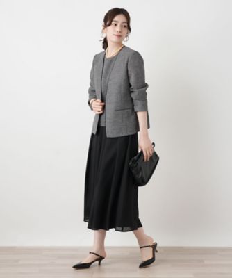 Vネックノーカラージャケット 【Leilian WHITE