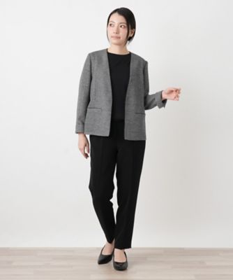 Vネックノーカラージャケット 【Leilian WHITE