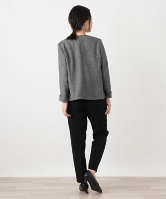Vネックノーカラージャケット 【Leilian WHITE