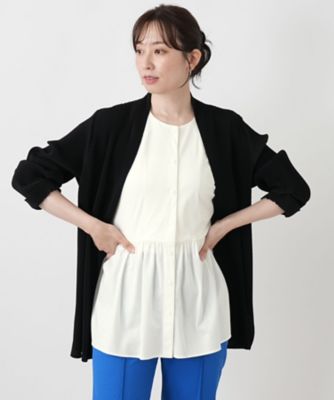 プリーツノーカラーブラウス【Leilian WHITE LABEL