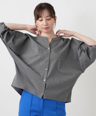 キーネックバルーンスリーブブラウス【Leilian WHITE