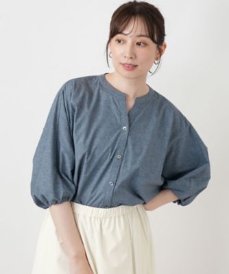 キーネックバルーンスリーブブラウス【Leilian WHITE
