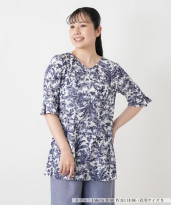 レリアン ボタニカル トップスプルオーバー15+XL ボタニカル柄Vネックブラウス | Leilian (Women)/レリアン | 三越