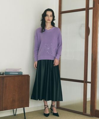 最高峰 紫タグ ラルフローレンコレクション シルク100% リブニット ベージュ フラワーモチーフVネックニット | BOURGE (Women)/ブールジュ | 三越