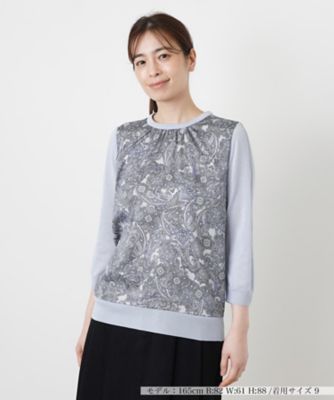 ペイズリー柄切替クルーネックニット【Leilian WHITE