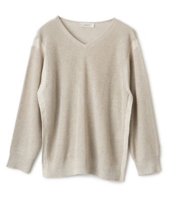 ＜Leilian plus house (Women/大きいサイズ)＞異素材切り替えＶネックセーター