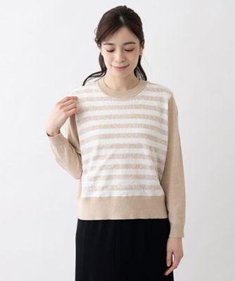 ＜Leilian plus house (Women/大きいサイズ)＞ボーダー×レース長袖ニット