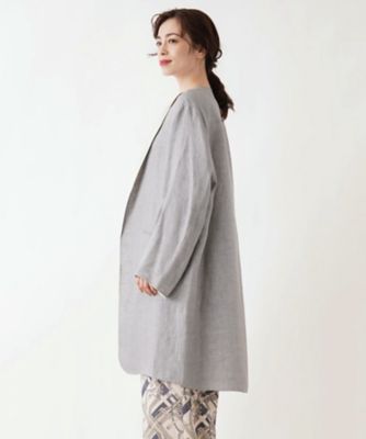 一重仕立てのノーカラーコート | Leilian plus house (Women/大きい