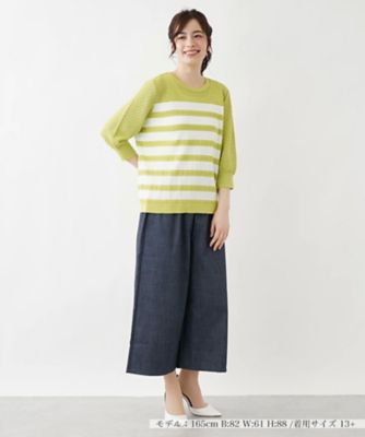 ７分袖ボーダーニットプルオーバー【ＲＯＣＨＡＳ　Ｐｒｅｍｉｅｒｅ】