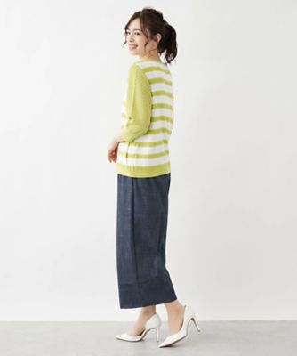 ７分袖ボーダーニットプルオーバー【ＲＯＣＨＡＳ　Ｐｒｅｍｉｅｒｅ】
