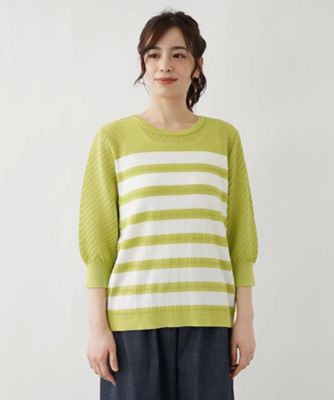 ７分袖ボーダーニットプルオーバー【ＲＯＣＨＡＳ　Ｐｒｅｍｉｅｒｅ】