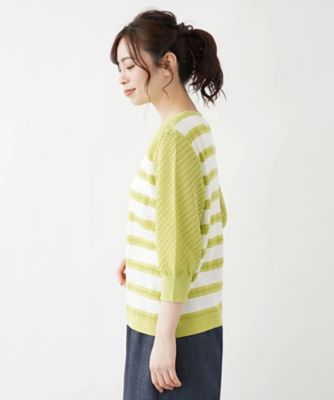 ７分袖ボーダーニットプルオーバー【ＲＯＣＨＡＳ　Ｐｒｅｍｉｅｒｅ】