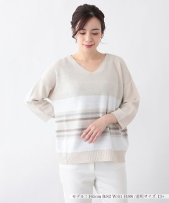 ＜Leilian plus house (Women/大きいサイズ)＞配色ボーダーＶネックニットプルオーバー【ＬＥ　ＴＲＩＣＯＴ　ＰＥＲＵＧＩＡ】