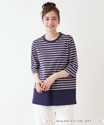 ＜Leilian plus house (Women/大きいサイズ)＞異素材切替ボーダープルオーバー【プラス企画】