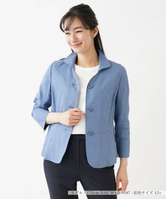 ＜Leilian plus house (Women/大きいサイズ)＞麻混オープンカラ　ジャケット【ＲＯＣＨＡＳ　Ｐｒｅｍｉｅｒｅ】