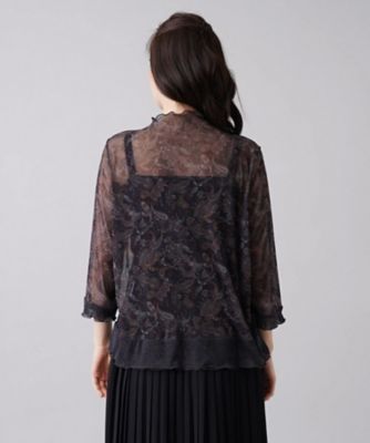 Leilian PLUS HOUSE / レリアンプラスハウス シアーペイズリープリントハイネックカットソー【パワーネット】 シアーペイズリープリントハイネックカットソー【パワーネット
