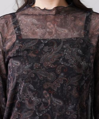 Leilian PLUS HOUSE / レリアンプラスハウス シアーペイズリープリントハイネックカットソー【パワーネット】 シアーペイズリープリントハイネックカットソー【パワーネット
