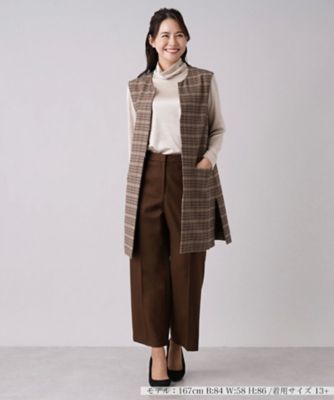 チェック柄キーネックロングベスト