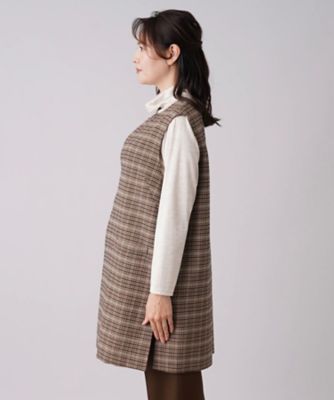 チェック柄キーネックロングベスト