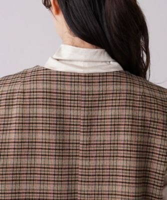 チェック柄キーネックロングベスト